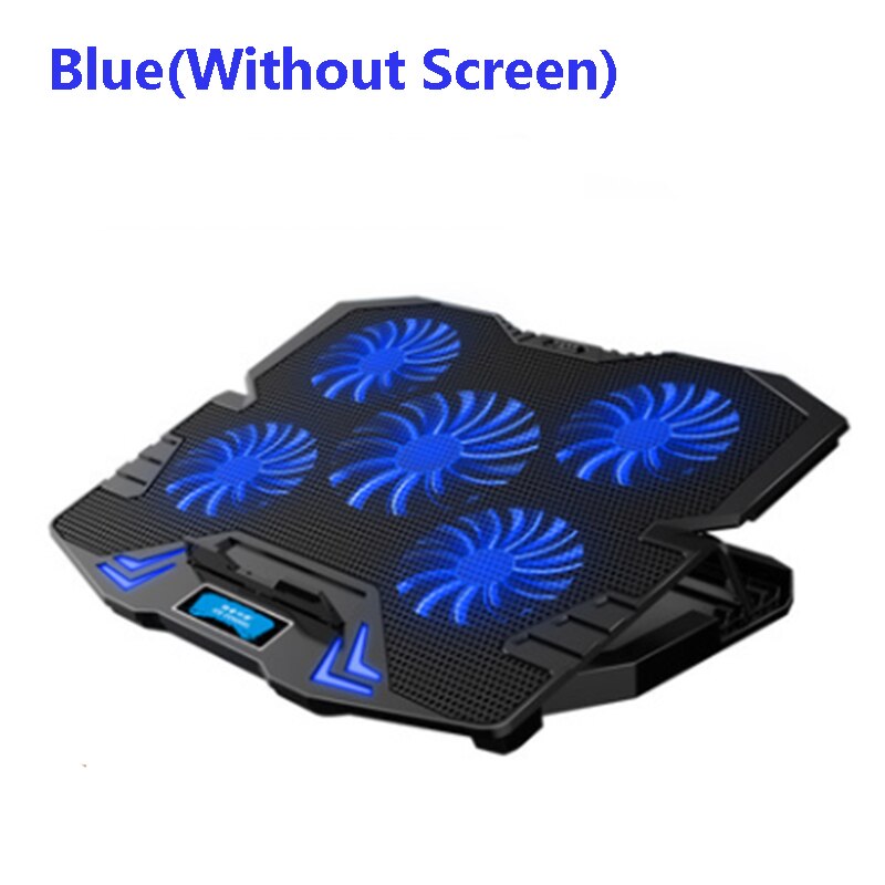 Gaming laptop kylare notebook kylplatta 5 tysta led-fläktar kraftfullt luftflöde portabelt justerbart bärbara stativ usb-gränssnitt: Blå utan skärm