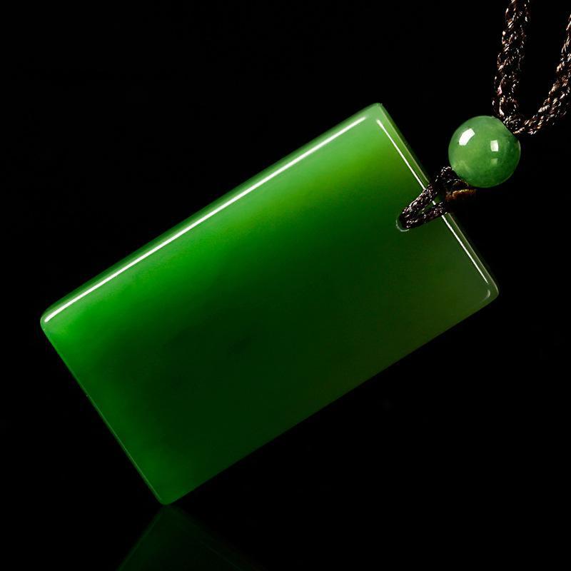 Natuurlijke Groene Jade Rechthoekige Smooth Ketting Hanger Vrouwen Mannen Echt Hetian Jades Steen Charmes Amulet Cadeaus Voor Dames