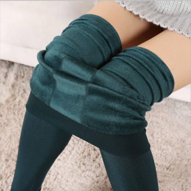 Warm Winter Tights Women's Thick Fleece Lined Thermal Stretchy Clothes Tights Woman Solid Cotton Blend Tights: Green