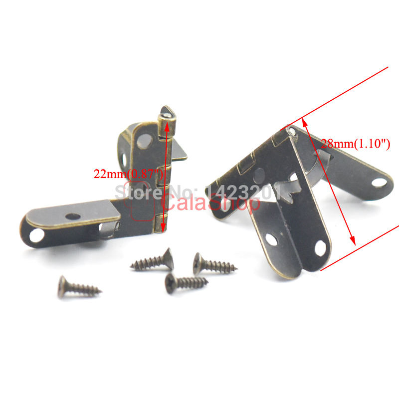 20 Pcs / Lot Metal Hinges for Wooden Jewelry Box Cabinet Drawer Furniture Folding Table With Screws Bronze Gold