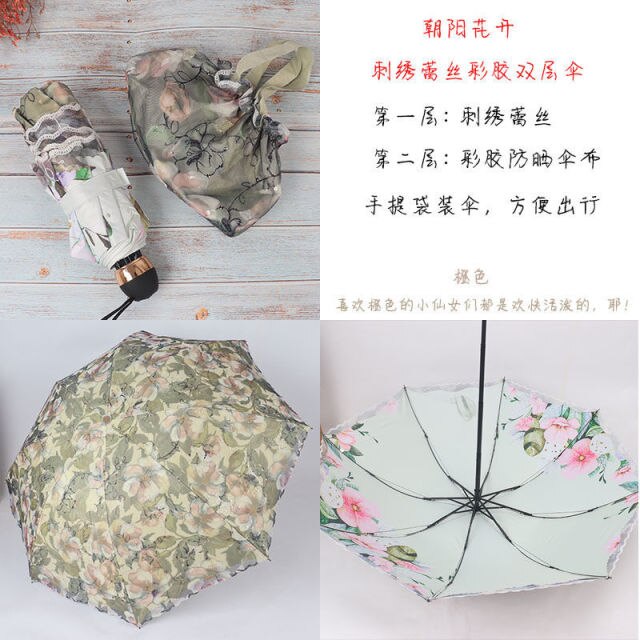 Handtas Borduren Kant Kleur Lijm Zwarte Lijm Afdrukken Double Layer Paraplu Zon En Regen Dual Purpose Zon Bescherming: Umbrella Orange