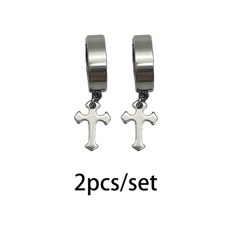 WIWI 2 Pcs/set Stainless Steel Earrings Without Piercing For Women Punk Ear Cuff Clips Cross Earrings No Hole Jewelry: Silver B010