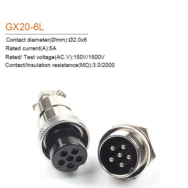 1Set GX20 2/3/4/5/6/7/8/9/10/12/14/15 Pin 20Mm Male + Vrouwelijke Circulaire Moer Type Draad Panel Aviation Connector Socket Plug: GX20-6 Nut type
