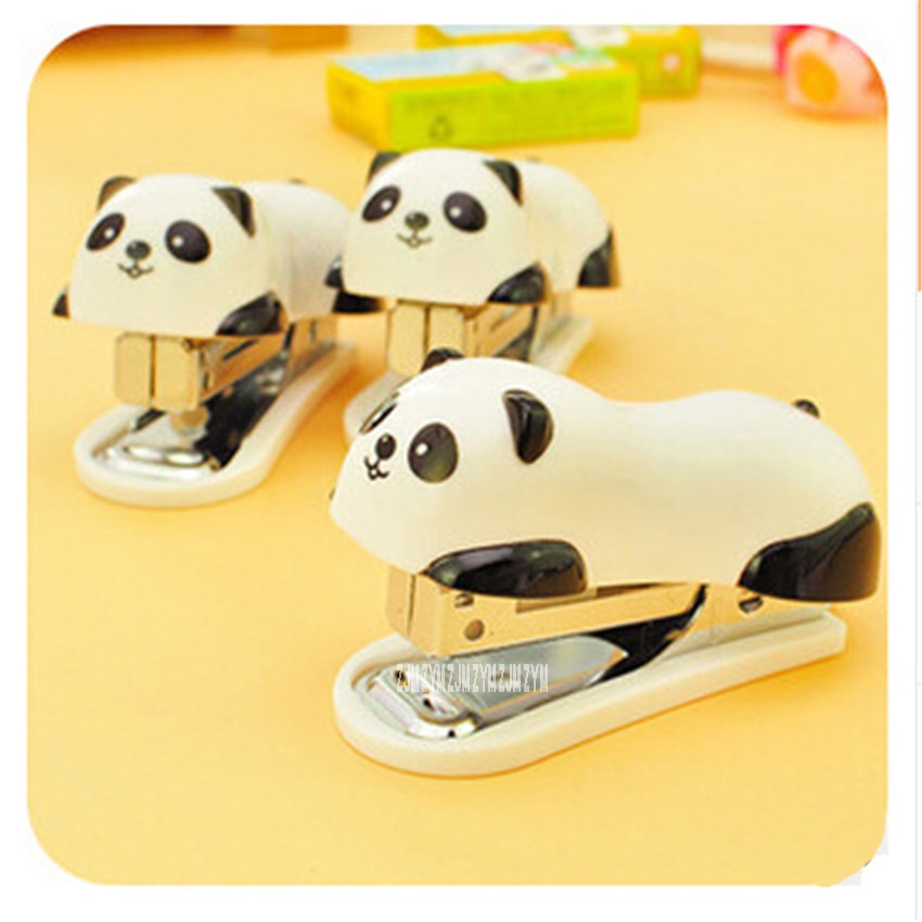 10 Pcs Cartoon Panda Nietmachine Set Papier Kantoor Binding Binder Nietjes Essentiële Supplie Voor Student Zwart Wit Kleur