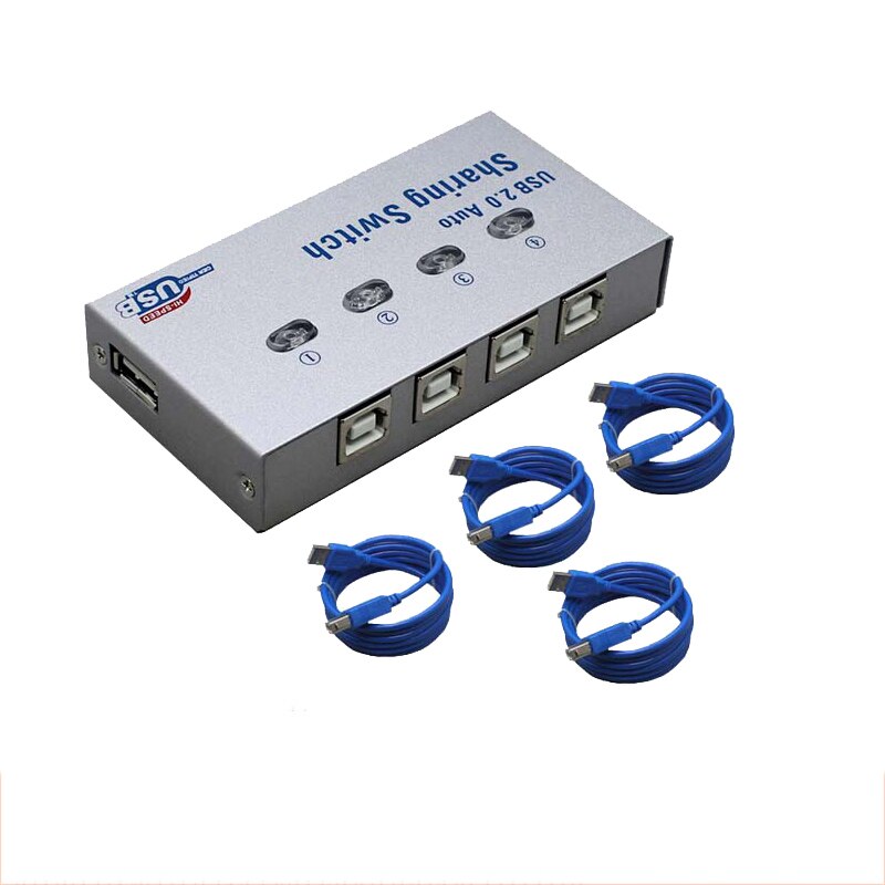 USB Auto Sharing Switch 4 in 1 out usb Hub for 4 PC sharing Print 4 computers to share 1 USB device With 4 cables: Default Title