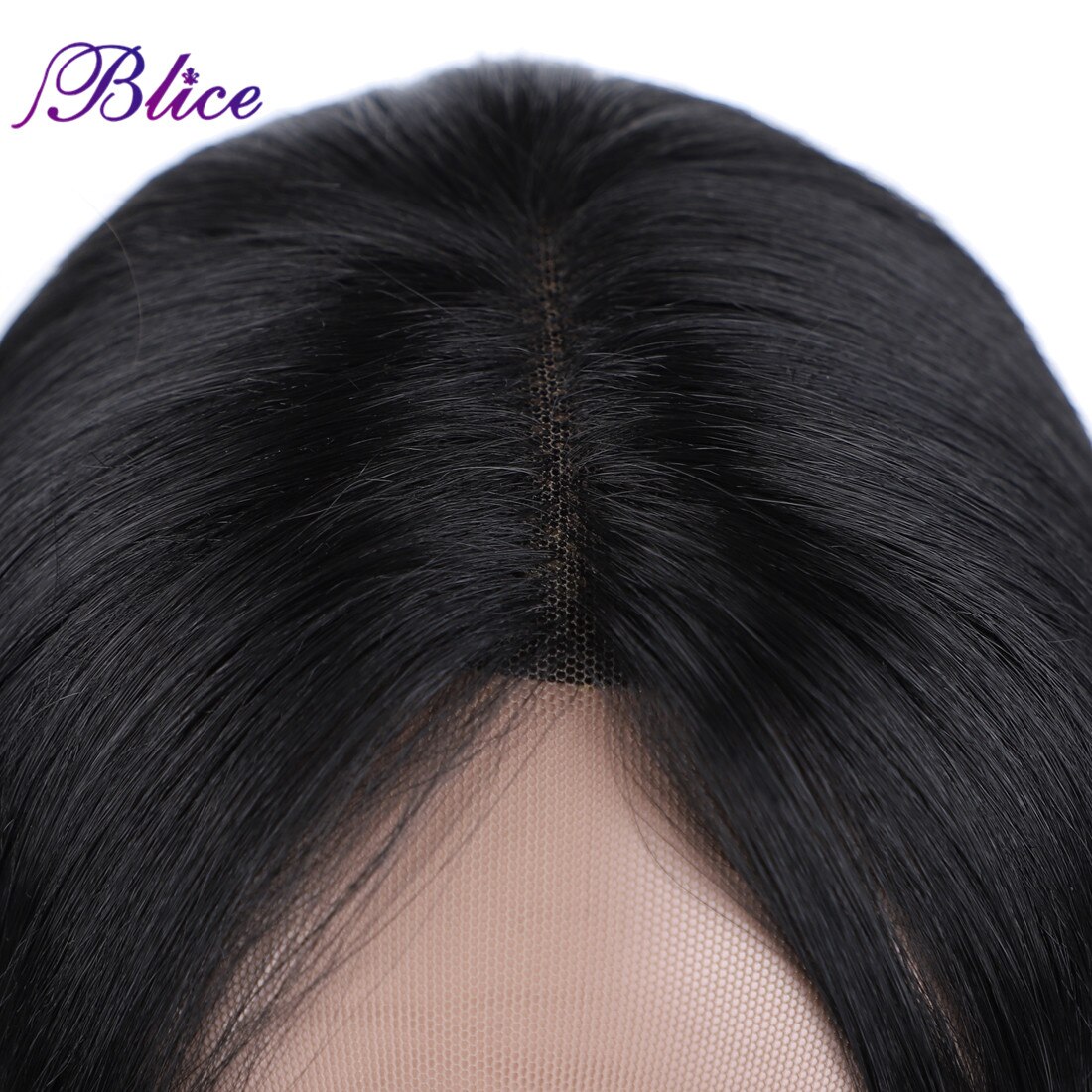 Blice Straight Short Bob Front Lace Synthetic Hair Wigs Natural Black Middle Part Wig Elastic Net With Three Combs