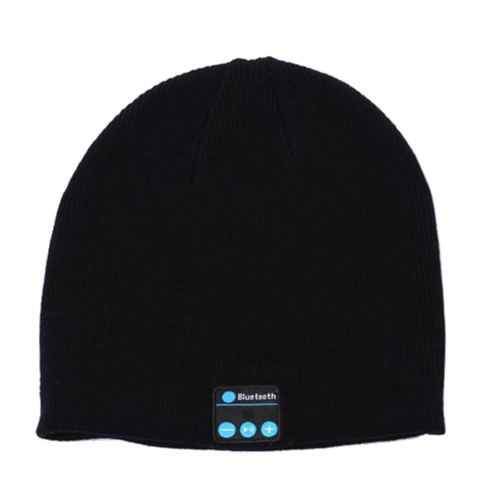 Gorro de lana con auriculares de música recargables por USB, gorro de invierno con Bluetooth: Negro