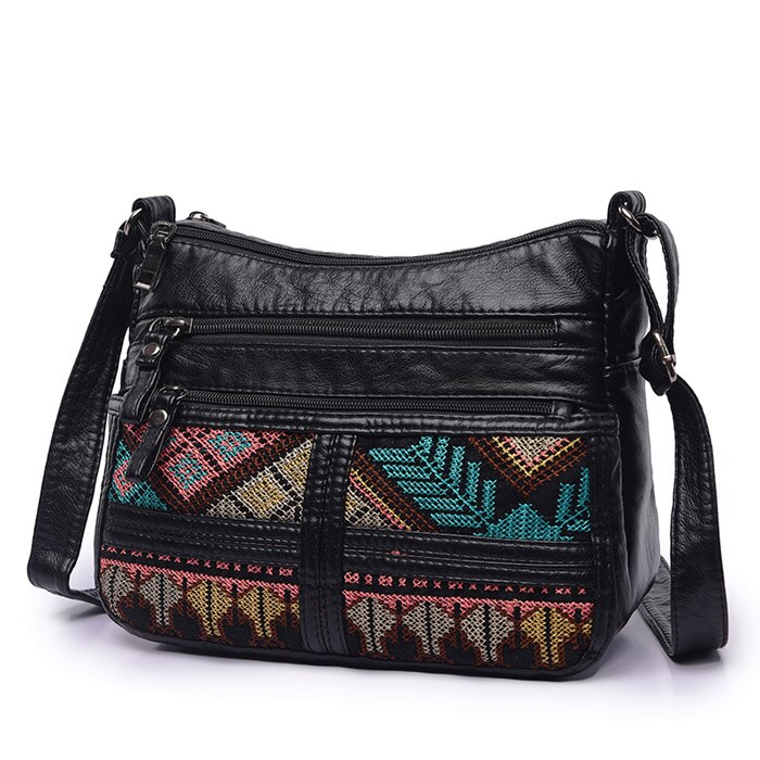 Annmouler Brand Women Crossbody Bag Soft Shoulder Bag Washed Leather Women Purse Patchwork Small Bag Tribal Flap Bag: Color No 5