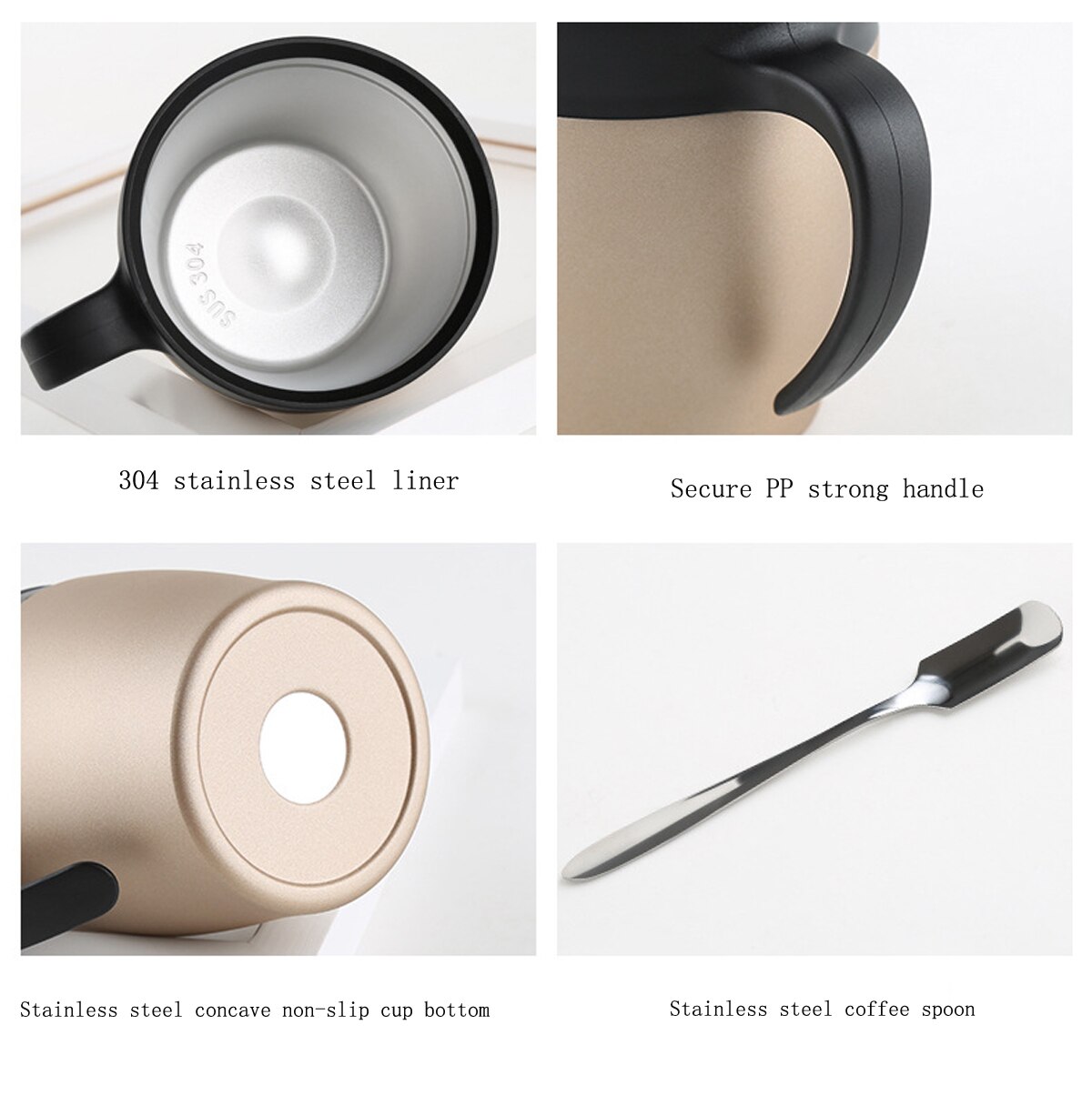 350ML Stainless Steel Coffee Mug Leakproof Non-slip Bottom Reusable Travel Drinks Insulated Cup Coffee Mug with Large Handle