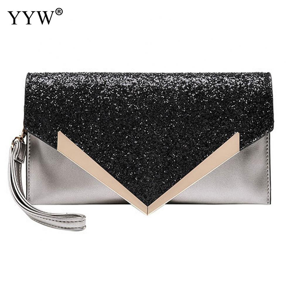 Mode Lovertjes Envelop Clutch En Schoudertas Goud Zwart Messenger Tote Bag Voor Werk Zakelijke Banket Party Koppelingen Purse