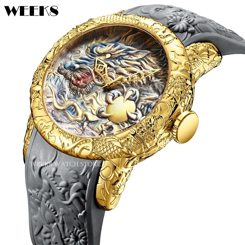 Montre de luxe en forme de Dragon noir et or pour hommes, montre à Quartz, style Hip Hop, étanche, créative: 01 no calendar