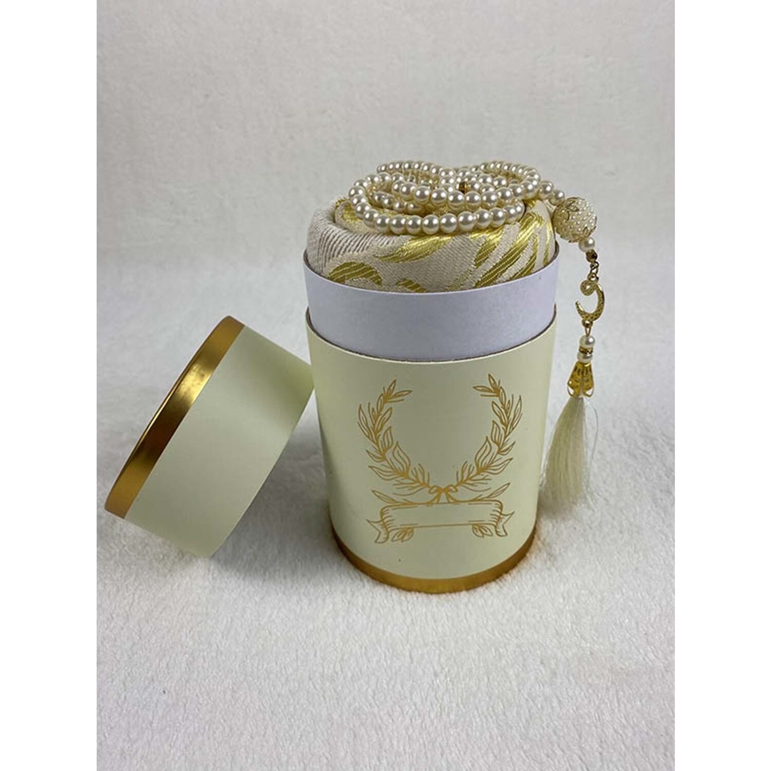 Prayer Rug Set with Cylinder Box Yellow Hajj Muslim Prayer Mat Sejjade