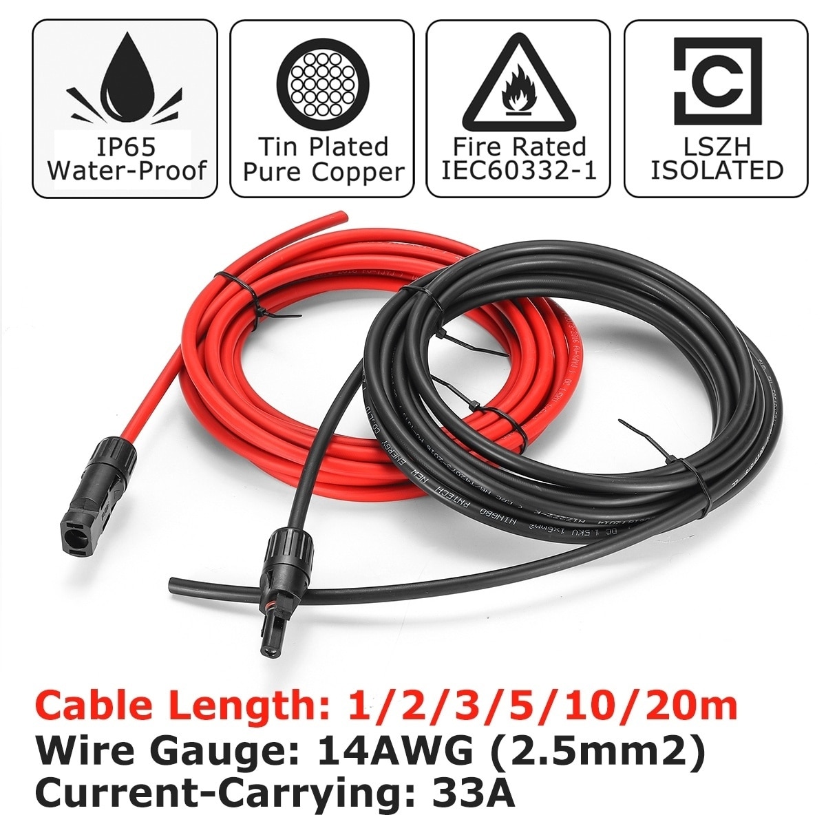 1 Paar Rood + Zwart Fotovoltaïsche Kabel Vrouwelijke/Mannelijke Verlengsnoer Zonnepaneel Pv Connector 3/5/6/10M 14AWG Kabel