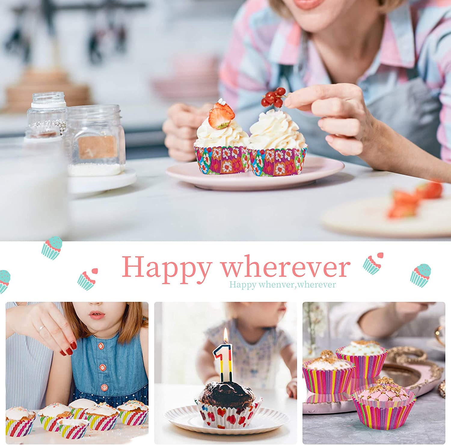 Piezas de papel para magdalenas, caja para hornear magdalenas, bandeja para fiestas, herramientas de decoración de pasteles, cumpleaños, 100