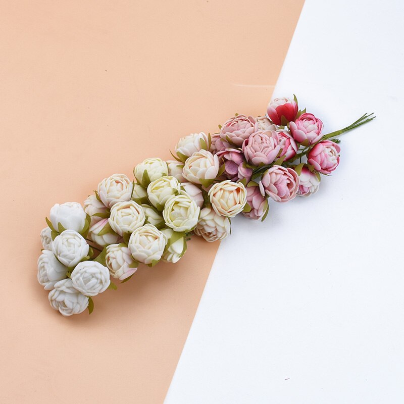 6 stk silke te knopper roser vaser til hjemmeinnredning julekrans gjør-det-selv-boks bryllup dekorative blomster kunstige blomster billig