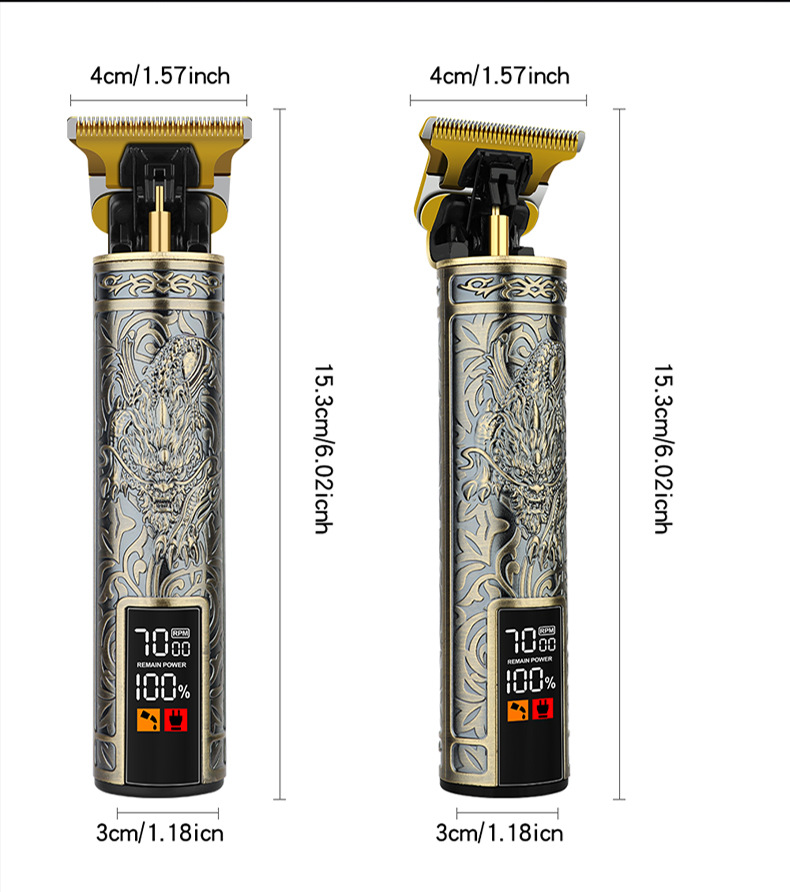 Cortadora de pelo Vintage T9 para barbería, Máquina para cortar cabello, cortadora eléctrica, cortadora de pelo led, afeitadora de barba tallada de dragón