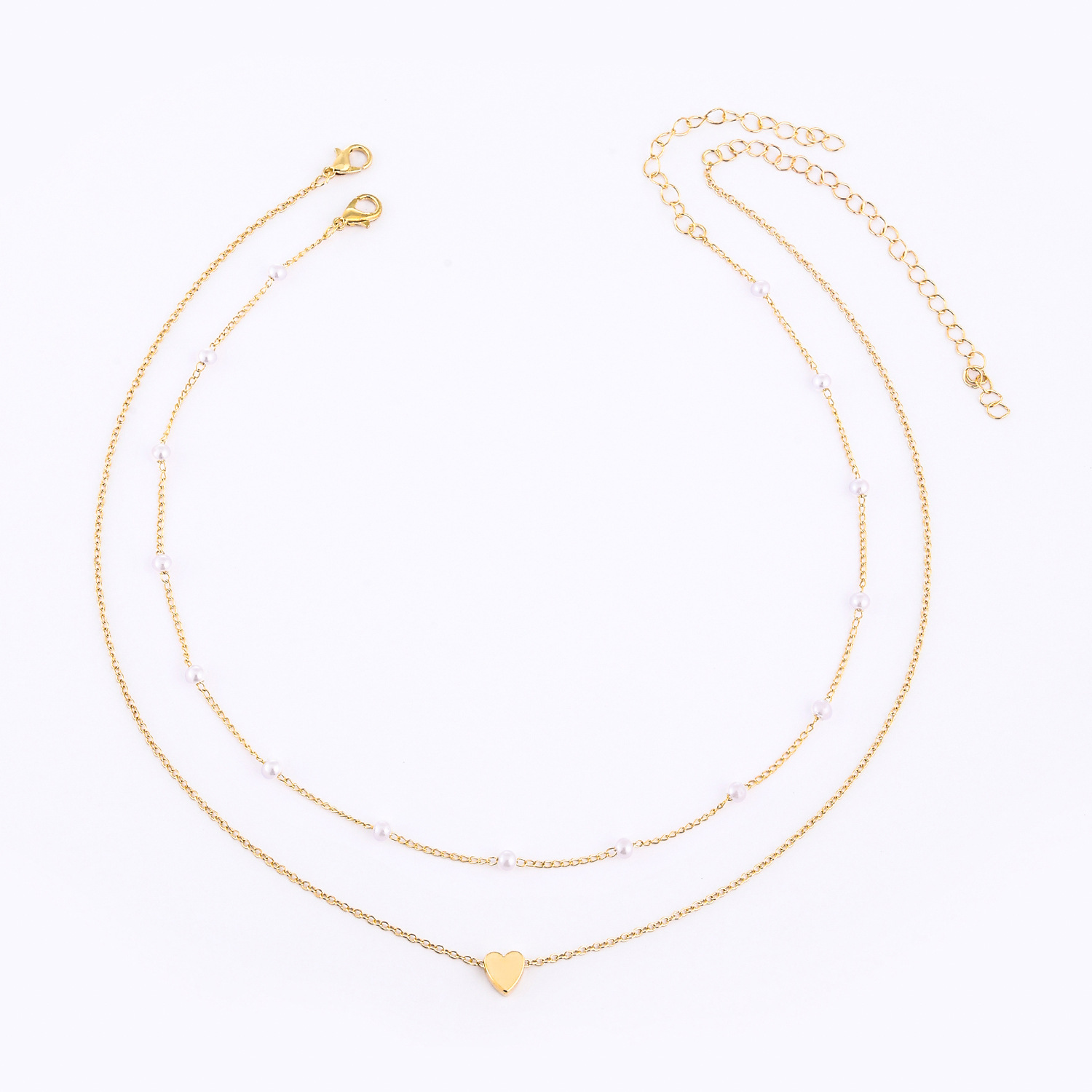 LATS-gargantilla de perlas sencilla para mujer, cadena de doble capa a la , colgante de corazón pequeño de amor, de joyería al por mayor