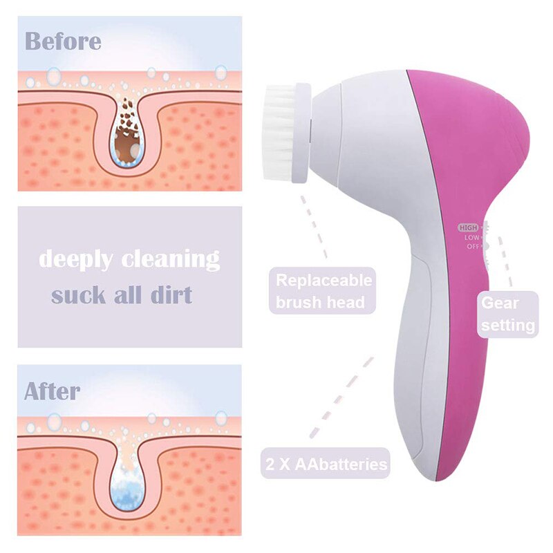 Elektrische Gezichtsreiniging Borstel 5 In 1 Gezicht Cleanser Wassen Met Opzetborstels Gezicht Exfoliërende Vibrator Massager