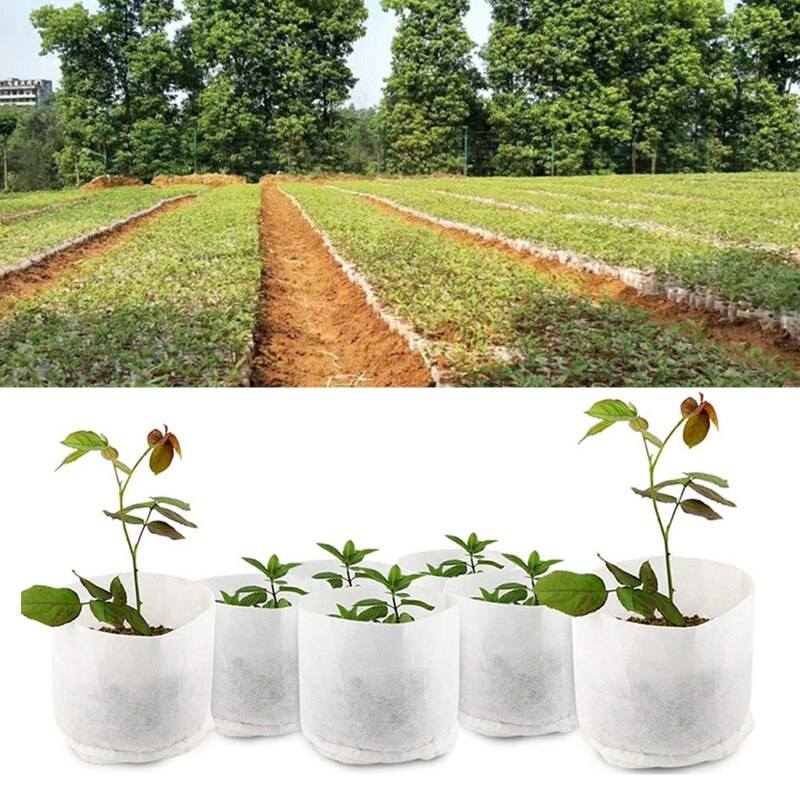 Bolsas de siembra para plantas de vivero, tejido no tejido reciclable respetuoso con el medio ambiente, macetas para cultivo de plantas, suministros de jardinería para balcón al aire libre, 100 piezas