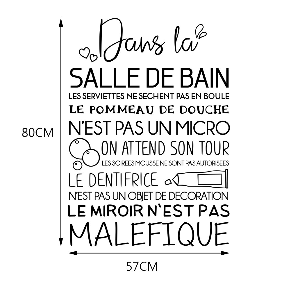 Autocollant Mural Citation Les règles Des Toilettes, Papier Peint De Décoration pour Salle De Bain, WC: DW3087L