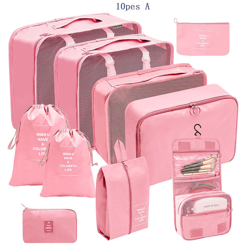 10 stuks / set reistassen organisator opslag kleding reisbenodigdheden verpakking kubussen reisaccessoires multifunctionele set: Roze