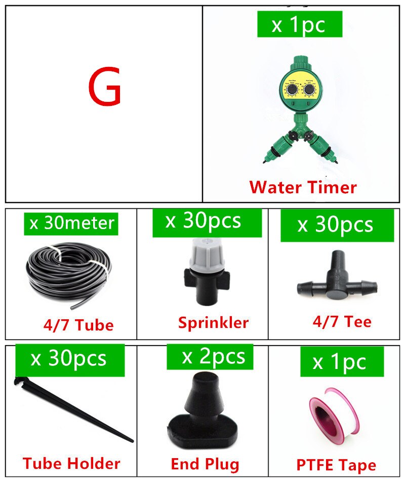 5-40m Misting Sprinkler With Splitter Water Timer 2-Ways SpGarden Watering Drip Irrigation Plant Automatic Dripper Watering Kits: G   30m