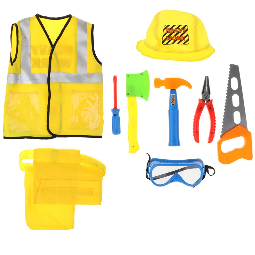 9 Piece Maintenance Worker Costume with Hat - Performance Accessories Role Play