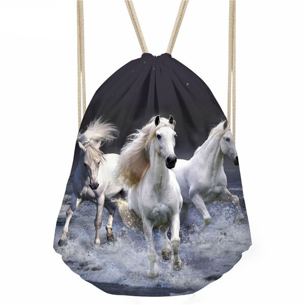 FORUDESIGNS Cool 3D Crazy Horse Print Woman Man Drawstrings Bags Beach Travel Sack Bags Casual Softback Student Backpack: W1109Z3