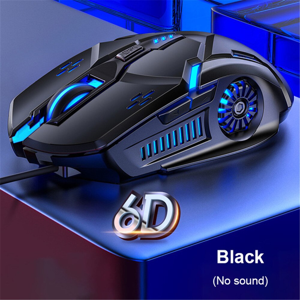 Rato do jogo com fio mudo mouse gamer ratos 6 botão luminoso usb computador mouse para computador portátil: Black No Sound