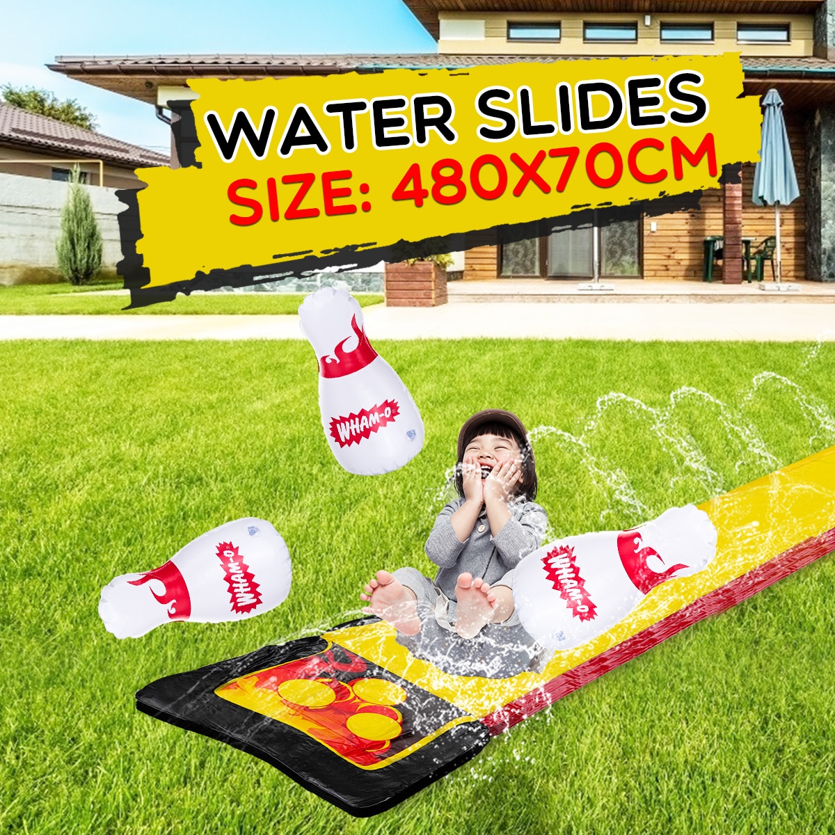 Giant Surf 'N Water Slide Fun Lawn Water Park Pools For Kids Outdoor Summer Games Children's Slide Single Surfboard 480 x 70 cm