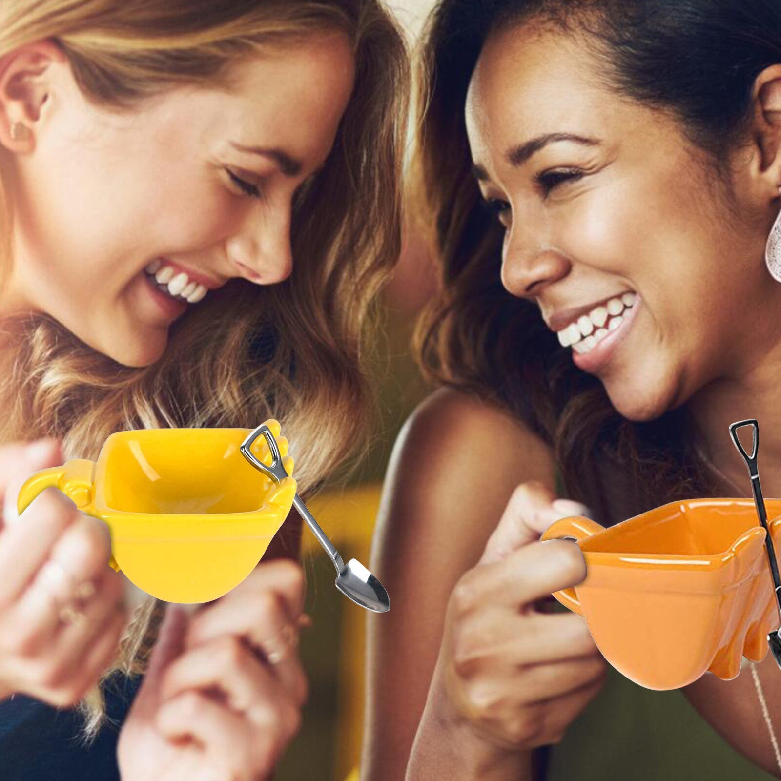 Taza de café de excavadora creativa, cuchara con forma de pala para amigos, para tomar café