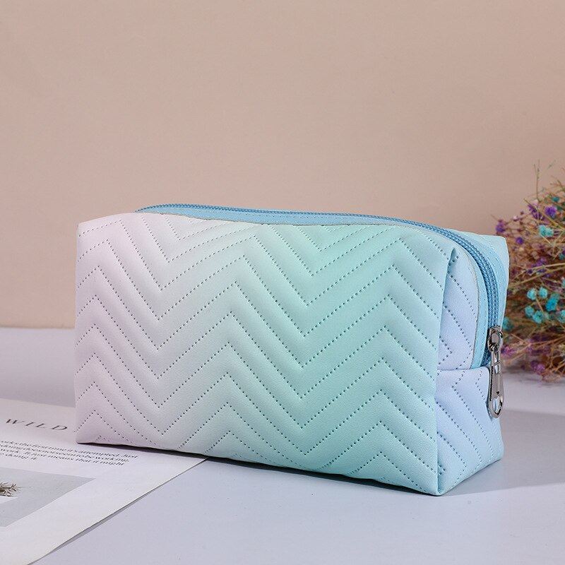 PURDORED 1 Pc Gradienten Farbe machen-hoch Tasche für Frauen Reißverschluss Samt Kosmetik Tasche Reise Große Weibliche Machen hoch Beutel Notwendigkeiten: Grün