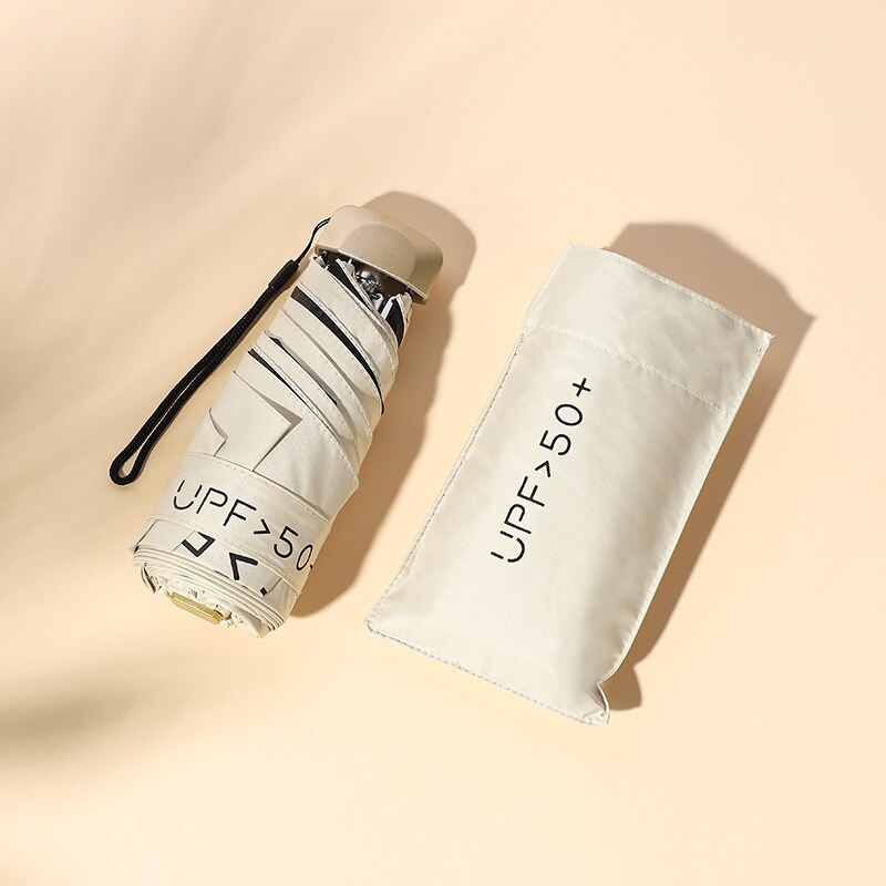 Vrouwen Mini Pocket Paraplu Met Gouden Handvat Opvouwbaar Compact Reizen Paraplu Upf 50 + Uv Weerstand Regen En Zon paraplu: white