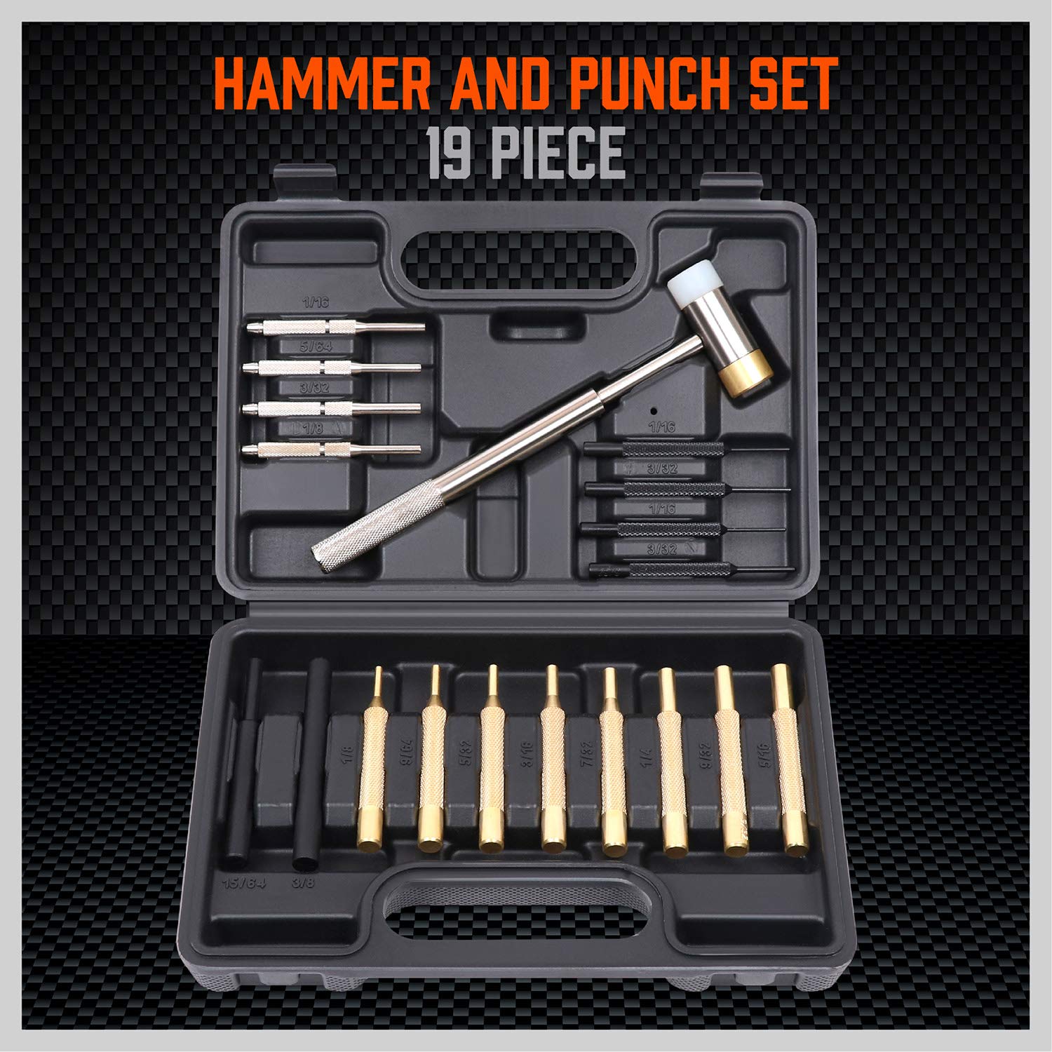 2022 -19Pieces Gunsmith Punch Set and Hammer with Brass, Hollow, Steel, Plastic Punches, Brass Punch for Gunsmithing Maintenance