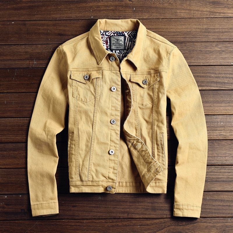 Distressed blå dongerijakke herre høstrevet jeansjakke kåpe mannlig slim fit fritidskåper bomull pluss størrelse 3xl: Khaqi / Xxl