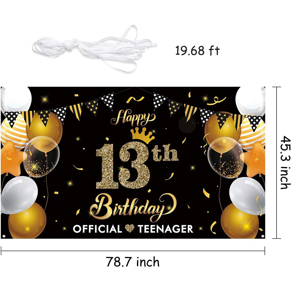 Party Decorations 13th Birthday Backdrop Banner Official Teenager Gold Happy Supplies Photo Booth For Kids Indoor Outdoor