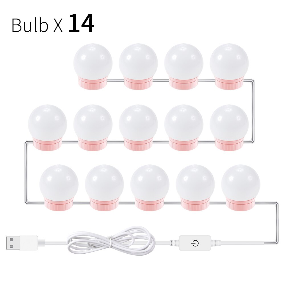 Canling Led 12V Make Spiegel Gloeilamp Hollywood Vanity Verlichting Traploos Dimbare Wandlamp 6 10 14 Bollen Kit voor Kaptafel: 14 Bulbs Pink