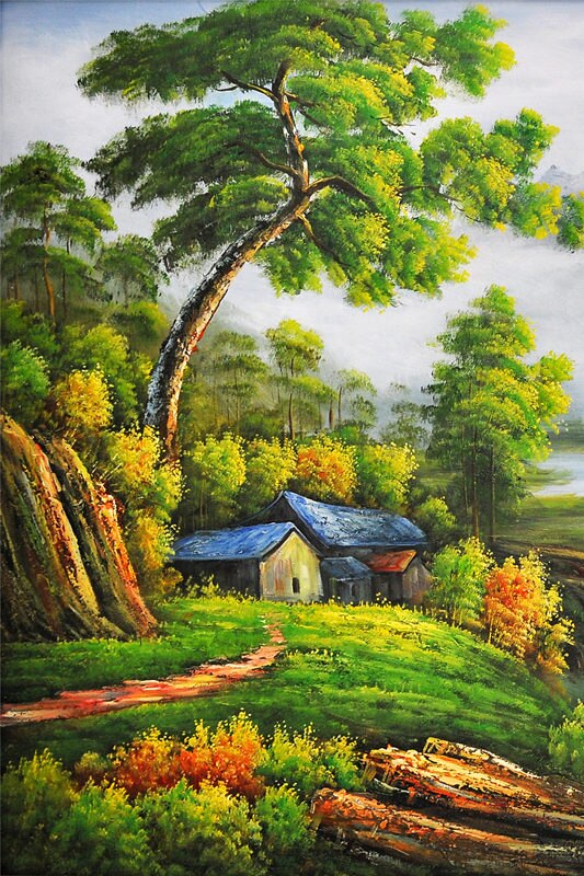 5D Diamant Schilderij Tuin Hut Diamant Geborduurde Bloemen Volledige Boor Kruissteek Alle Geplaatst Forest Lake Landschap: 2512
