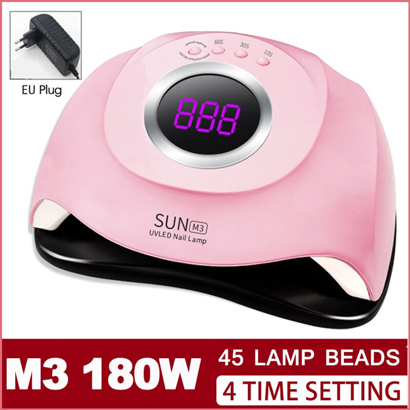 180W Zon M3 Nail Gel Droger Nail Lamp 45LED Uv Lamp Snel Droog Nagellak Drogen Lamp Roze/groen Professionele Manicure Lamp: EU Plug-Pink180w