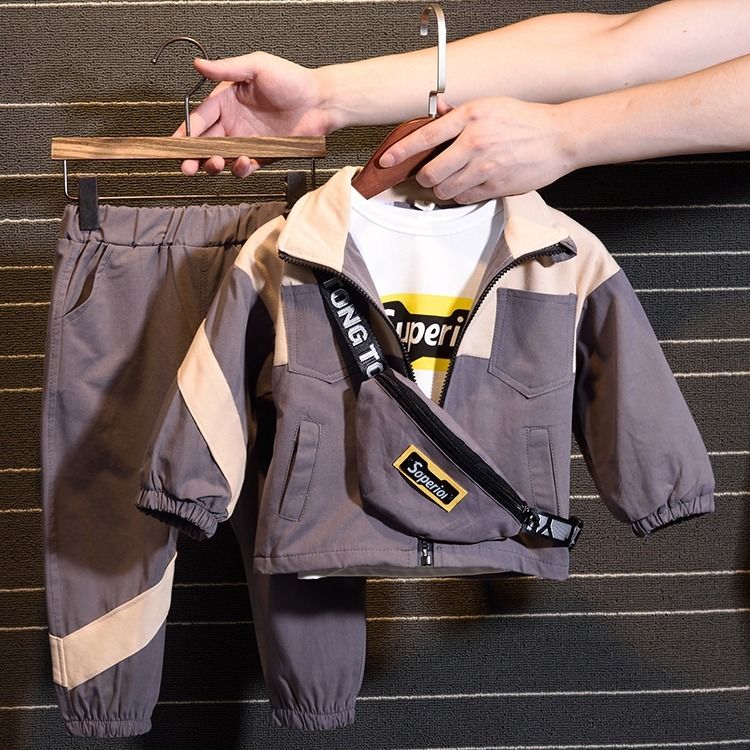 Mode Set (Jas + Broek + Tas) koreaanse Versie Van De Kinderen Jongens Meisjes Lente Herfst Tweedelige Kinderkleding: Z / Size 100