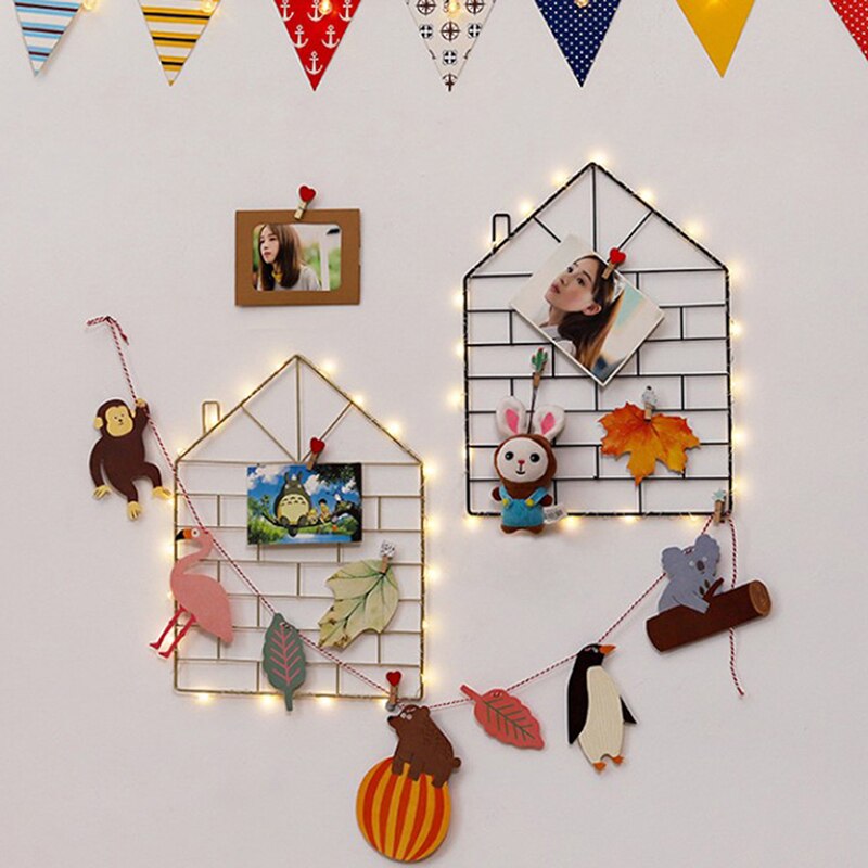 Wall Decorative Iron Wall Photo Grid Panel Rack Clip Painted Wire Photograph Picture Hanging Frame Photo Organizer Home Decor