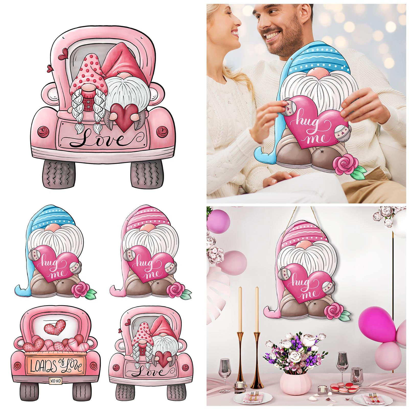 Decorazioni per gnomi di san valentino per porta d'ingresso cartello per porta di san valentino in legno Set di ornamenti per la famiglia di ghirlande per porte di san valentino