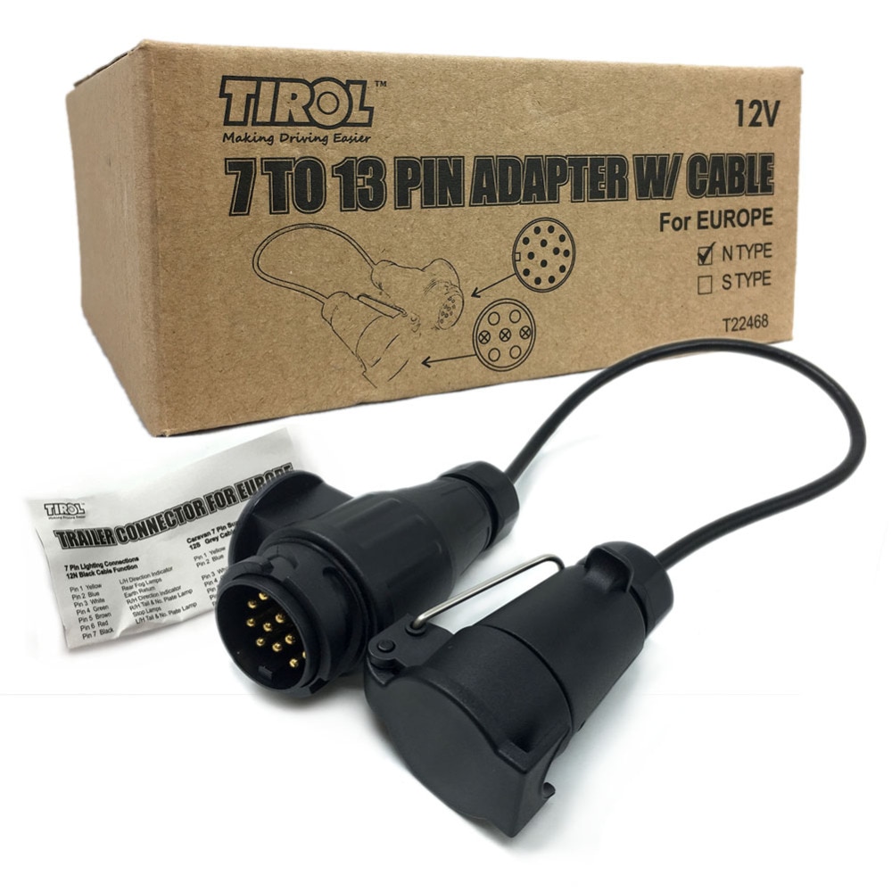 TIROL 7 To13 Pin Trailer with Cable Adapter Wiring Connector 12V Towbar Plug &socket T22468a