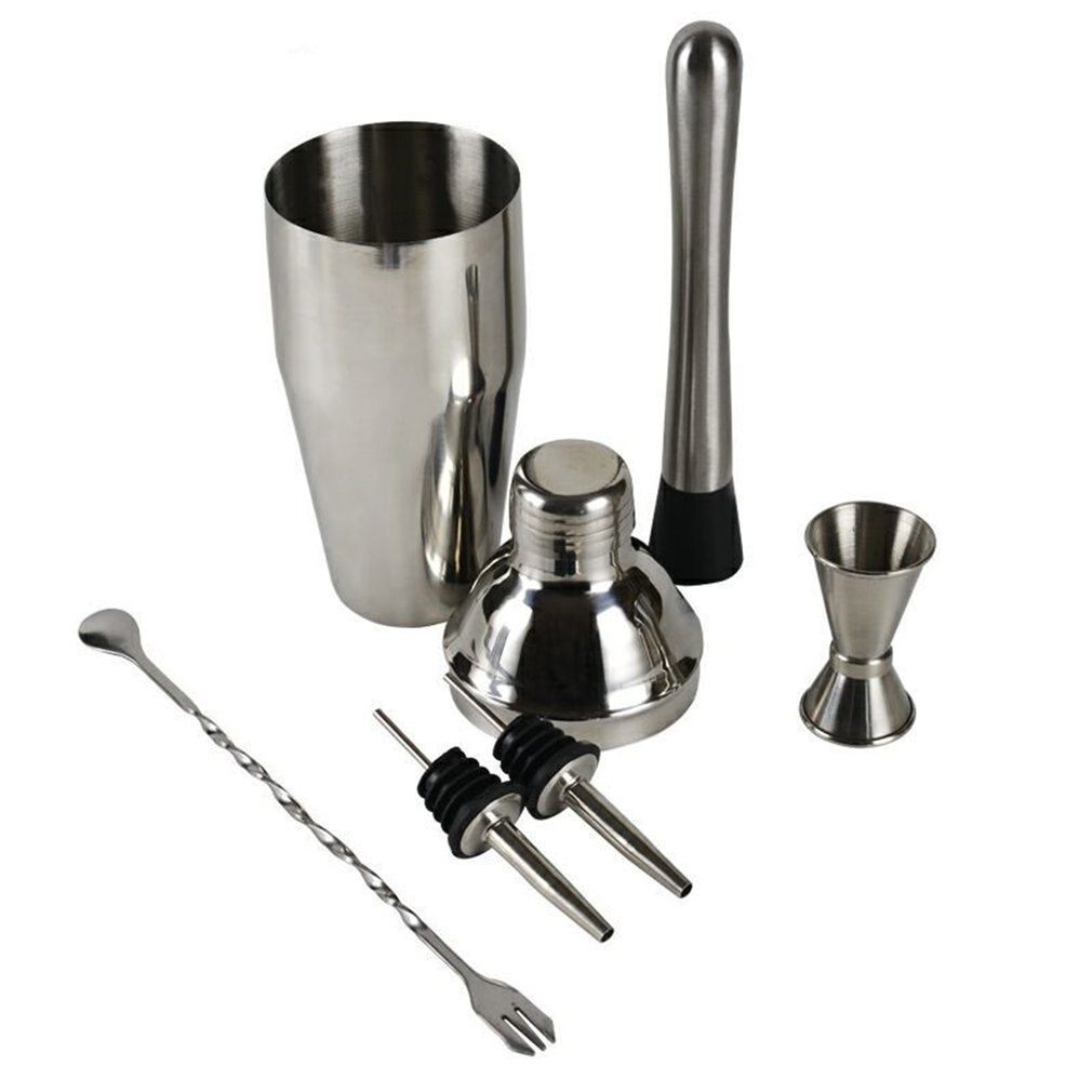6pcs Stainless Steel Cocktail Shaker Mixer Wine Martini Boston Shaker Set Barware Kit For Bartender Drink Party Bar Tools