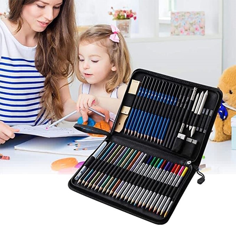 51Pcs/Set Sketch Pencils Set Drawing Sketching Kit Includes Graphite, Metallic Color, Water-Soluble Color Pencils Art Supplies
