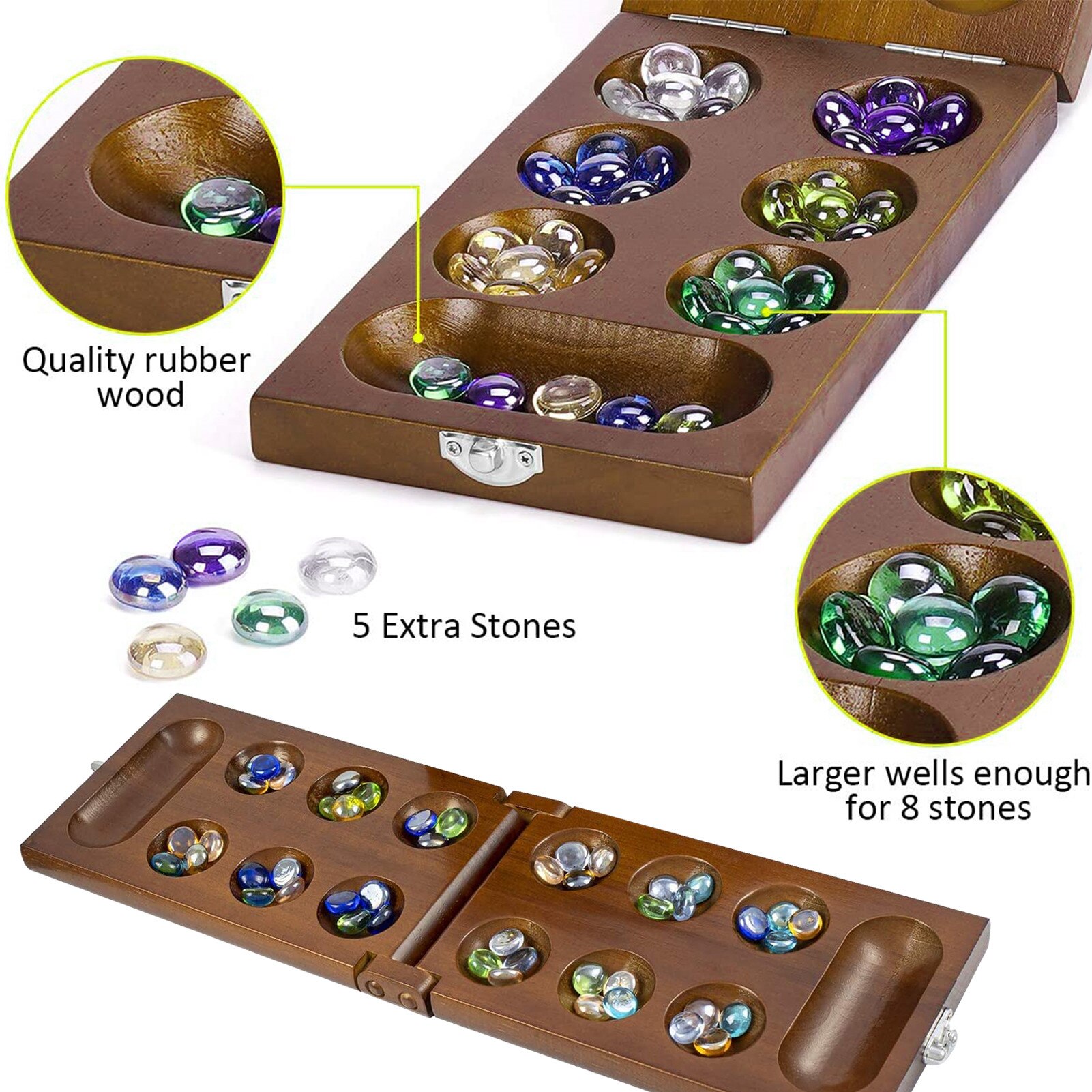 Mancala Board Game With Stones Solid Wood Adults Kids Thinking Puzzle Game Children Board Strategy Game Toys For Children