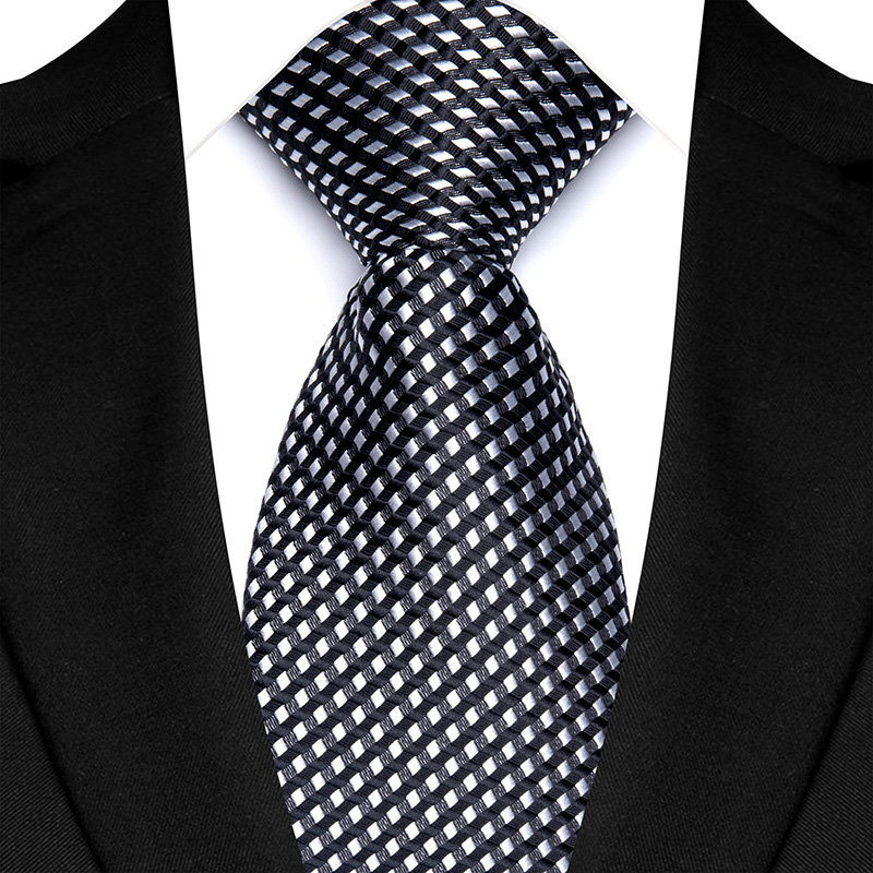 Corbata de lujo de 8CM para hombre, corbata lisa de rayas de puntos de Color gris plateado para novio, corbata tejida de Jacquard para de boda de negocios