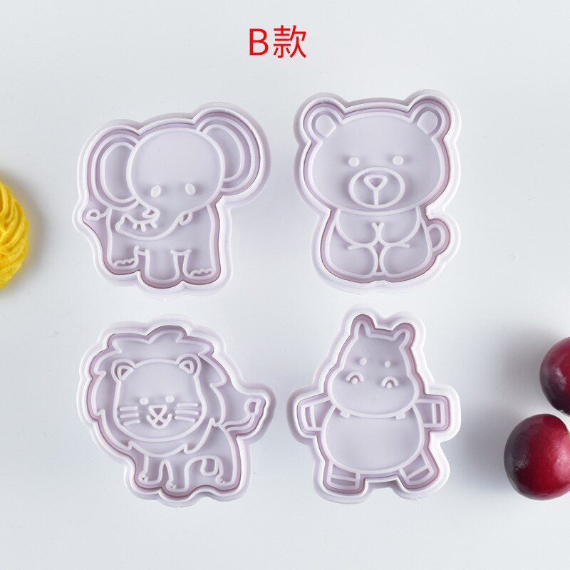 4Pcs/Set Animal Series Plastic Biscuit Spring Cookie Mold Elephant Lion Bear Plunger Paste Sugar Craft Die Biscuits Baking Tools