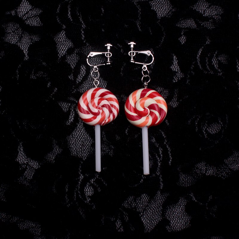 cute lollipop clip on earrings women novelty childhood sucker sugarplum sweetmeat clip earring without piercing