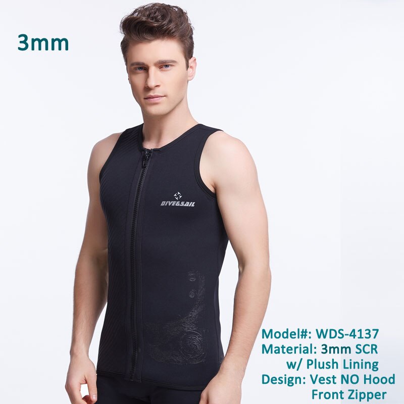 Chaqueta de neopreno de 3mm para hombre, traje de neopreno con cremallera frontal negra: Vest NO Hood / M